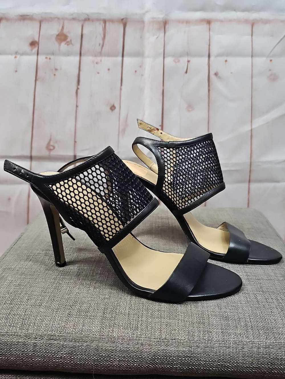 Ann Taylor Black Mesh Open-Toe Heels